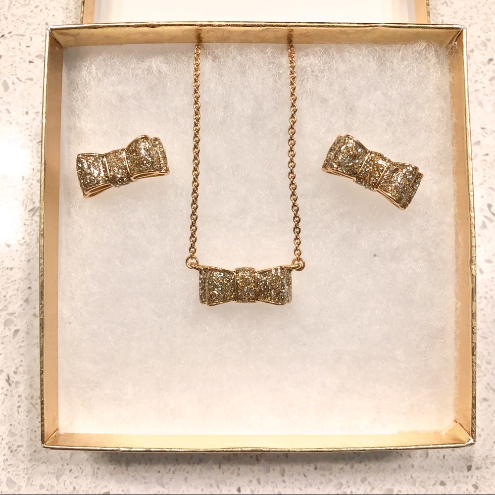 Kate Spade gold glitter bow (earrings & necklace)